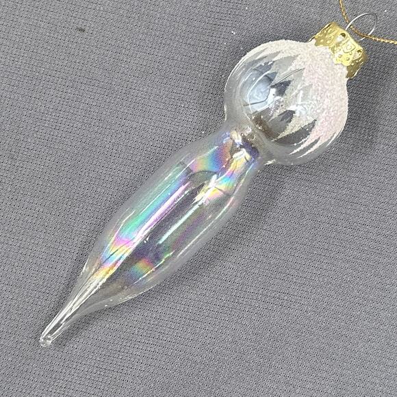VTG Blown Glass Icicle Christmas Ornaments Clear Iridescent Glitter 4 pc Glam - Picture 6 of 15